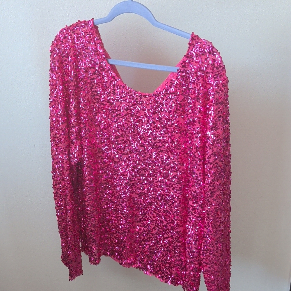 Glamorous Pink Sequin Long Sleeve Top